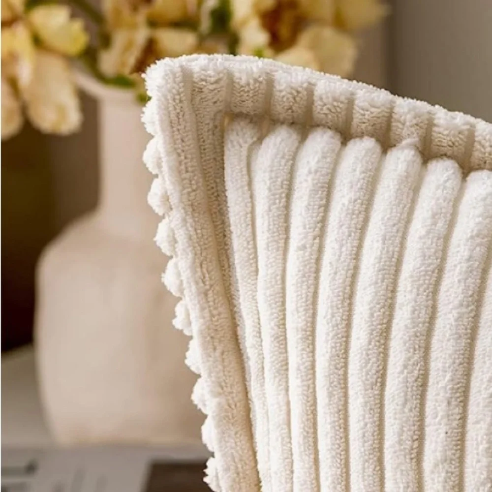 Light Beige Cream Corduroy Farmhouse Pillow Cover Luxury Soft Pillow Cover Set